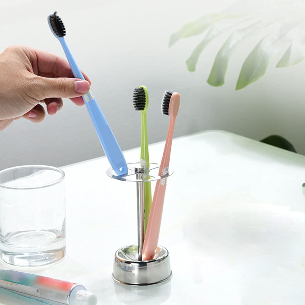 2pcs Stainless Steel Toothbrush Holder Stand with 4 Slots Multi-Purpose Metal Storage Organizer for Home Office Bathroom Vanity Countertop - Image 4