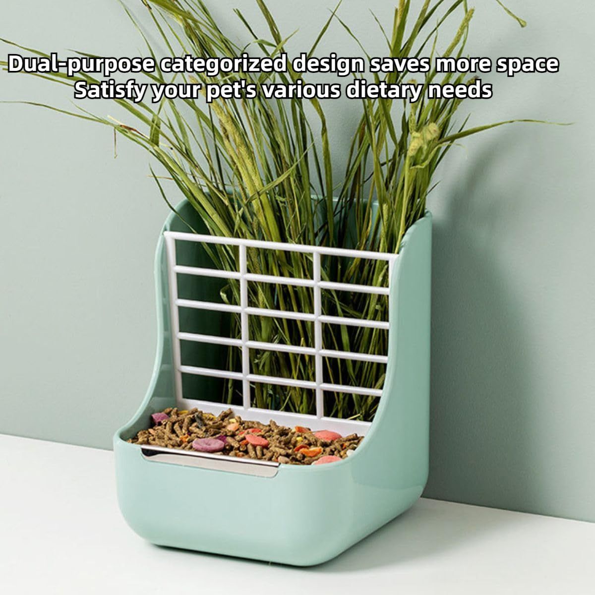 2 in 1 Food Hay Feeder for Guinea Pig, Rabbit Feeder, Indoor Hay Feeder for Guinea Pig, Rabbit, Chinchilla, Feed Bowls Use for Grass & Food (Blue) - Image 2