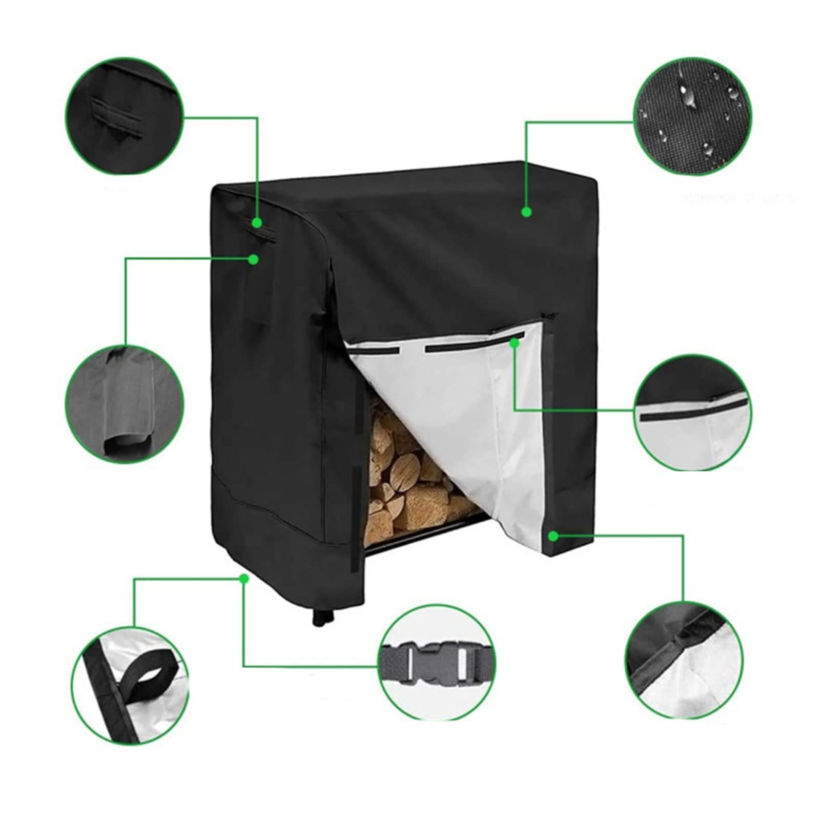 Long-Lasting Waterproof Firewood Rack Cover, Snowproof & Dustproof Protection, 210D Oxford Cloth, for Outdoor Wood Storage(122 * 61 * 107cm) (Log Rack not Included) - Image 2