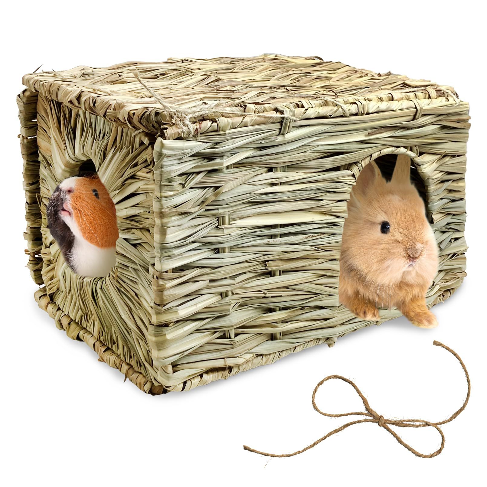 Rabbit Grass House - Natural Hand Woven Seagrass Play Hay Bed, Hideaway Hut Toy for Bunny Hamster Guinea Pig Chinchilla Ferret - Image 2