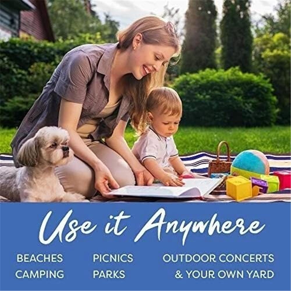 Blue Extra Large Picnic Blanket  Waterproof Outdoor Mat Soft  Foldable with Carry Strap Lightweight Compact for Beach Camping Hiking Travel Family Use（1.5*1.5m） - Image 4