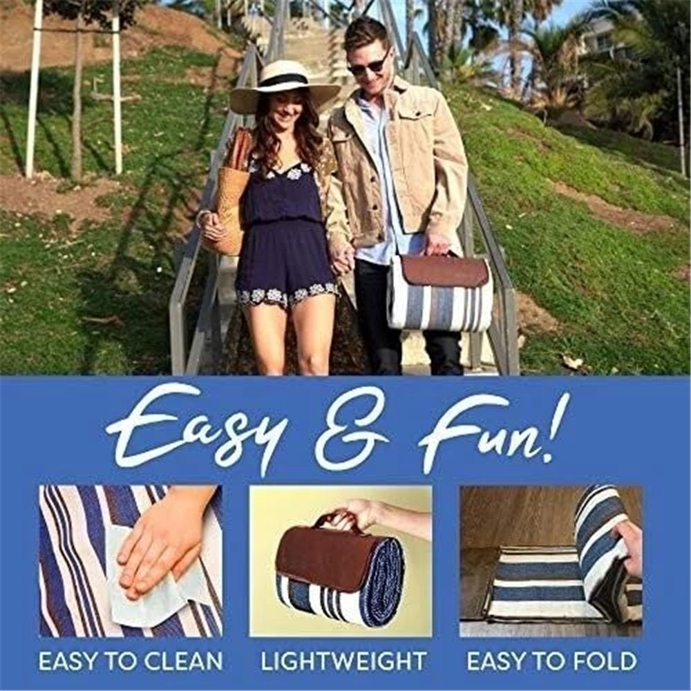 Blue Extra Large Picnic Blanket  Waterproof Outdoor Mat Soft  Foldable with Carry Strap Lightweight Compact for Beach Camping Hiking Travel Family Use（1.5*1.5m） - Image 5