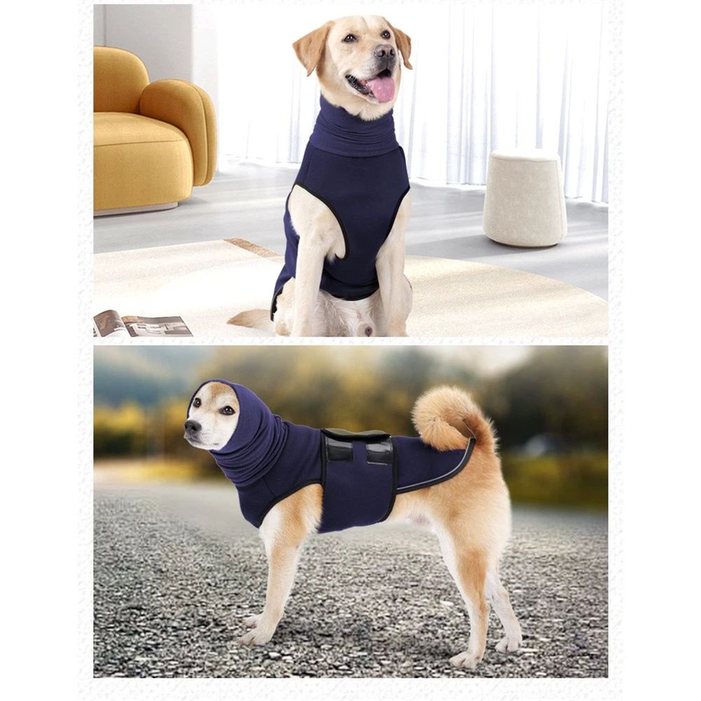 Dog Anxiety Vest and Coat, Skin-Friendly Anxiety Calming Hoodie with Ear Wrap, Dog Jacket for Thunder, Fireworks, Travel, Vet Visits and Separation - navy blue - Image 2
