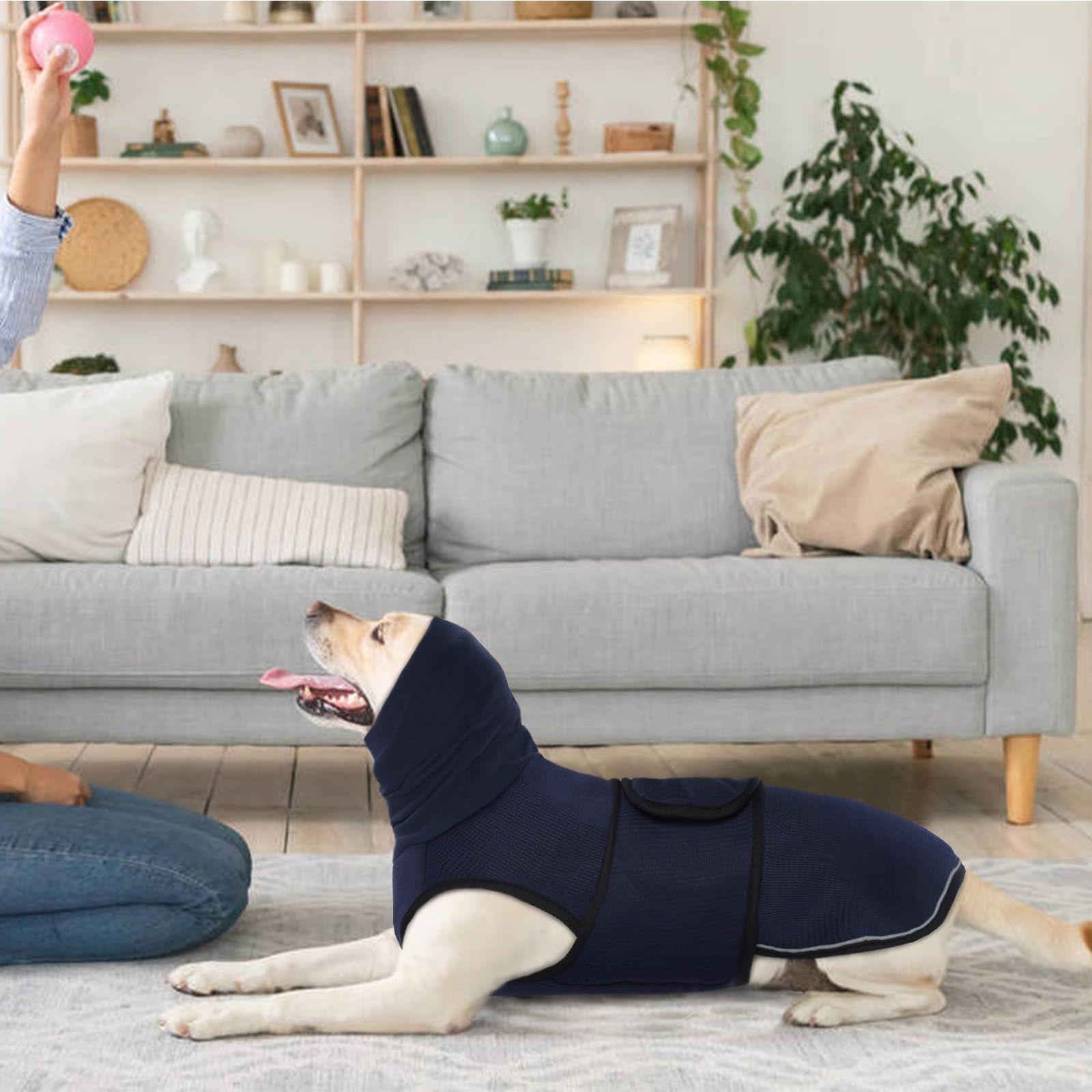 Dog Anxiety Vest and Coat, Skin-Friendly Anxiety Calming Hoodie with Ear Wrap, Dog Jacket for Thunder, Fireworks, Travel, Vet Visits and Separation - navy blue - Image 4