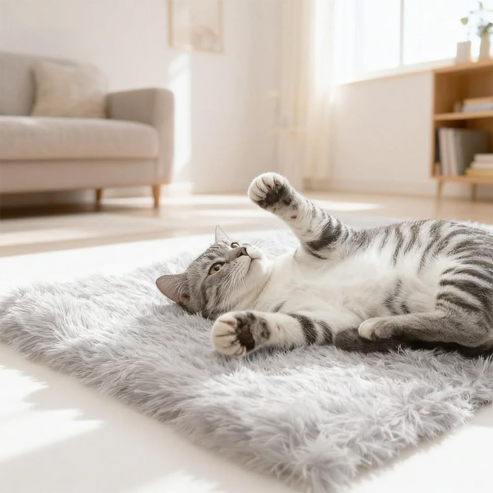 SCENEREAL Self-Warming Cat Bed Mat for Cats Small Dogs, Function 2 in 1 Soft Plush, Washable Pet Mat Autumn Winter Indoor Snooze Sleeping for Kittens Puppy Dog（M） - Image 3