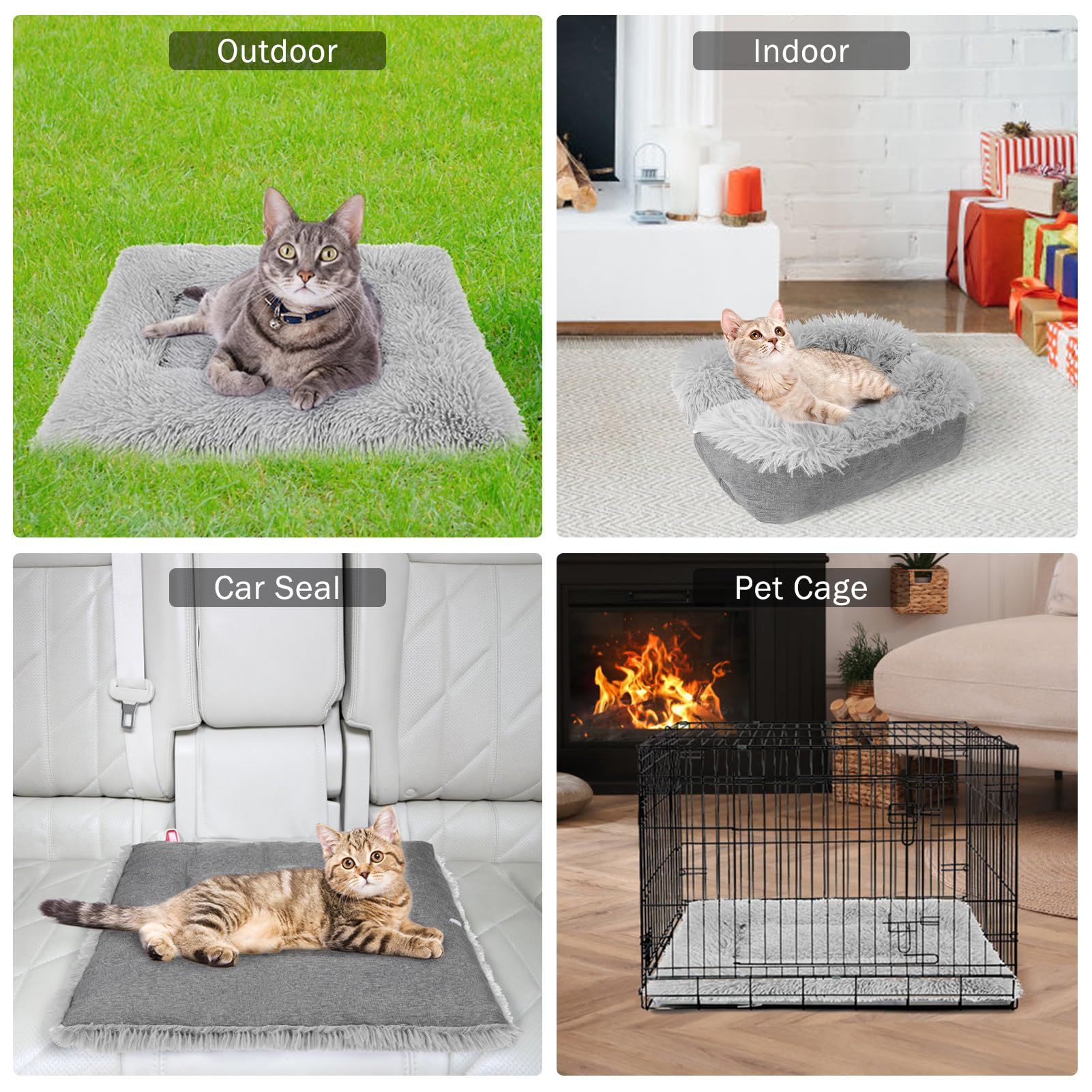 SCENEREAL Self-Warming Cat Bed Mat for Cats Small Dogs, Function 2 in 1 Soft Plush, Washable Pet Mat Autumn Winter Indoor Snooze Sleeping for Kittens Puppy Dog（M） - Image 4