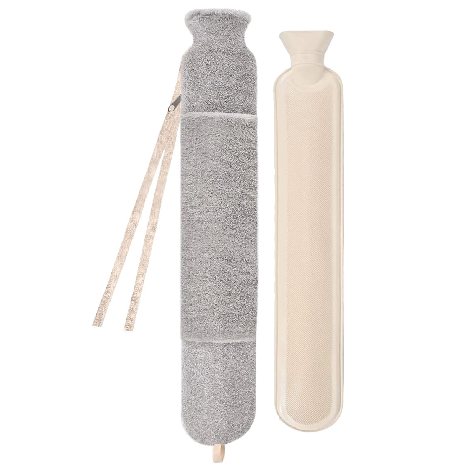 Long Hot Water Bottle,2L Leakproof Large Capacity,Warm Hot Water Bottles Pouch - for Shoulder Waist Foot Hand Leg Body Camping Bed Car Women Men Dad Mom ( Gray) - Image 1