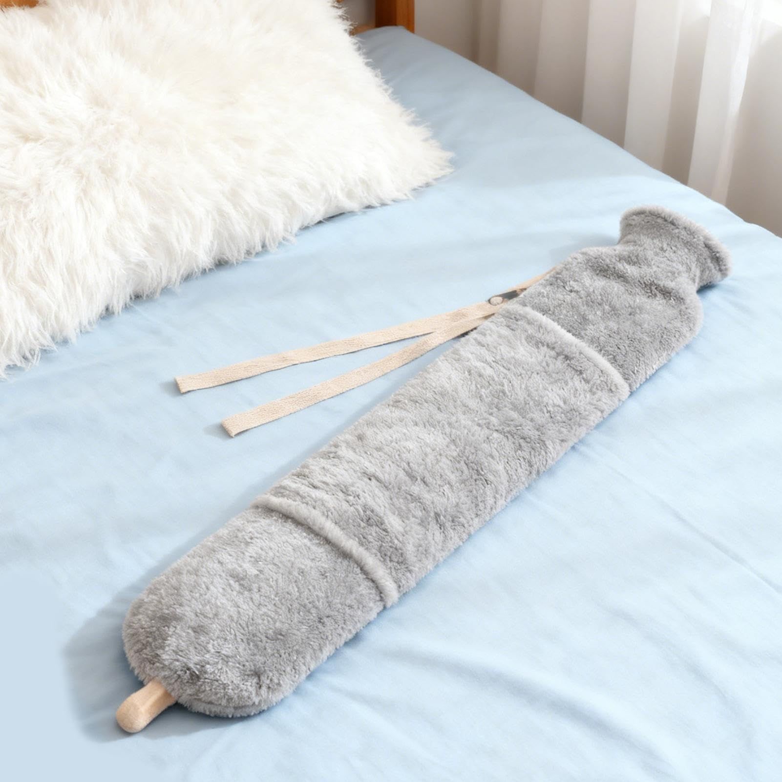 Long Hot Water Bottle,2L Leakproof Large Capacity,Warm Hot Water Bottles Pouch - for Shoulder Waist Foot Hand Leg Body Camping Bed Car Women Men Dad Mom ( Gray) - Image 3