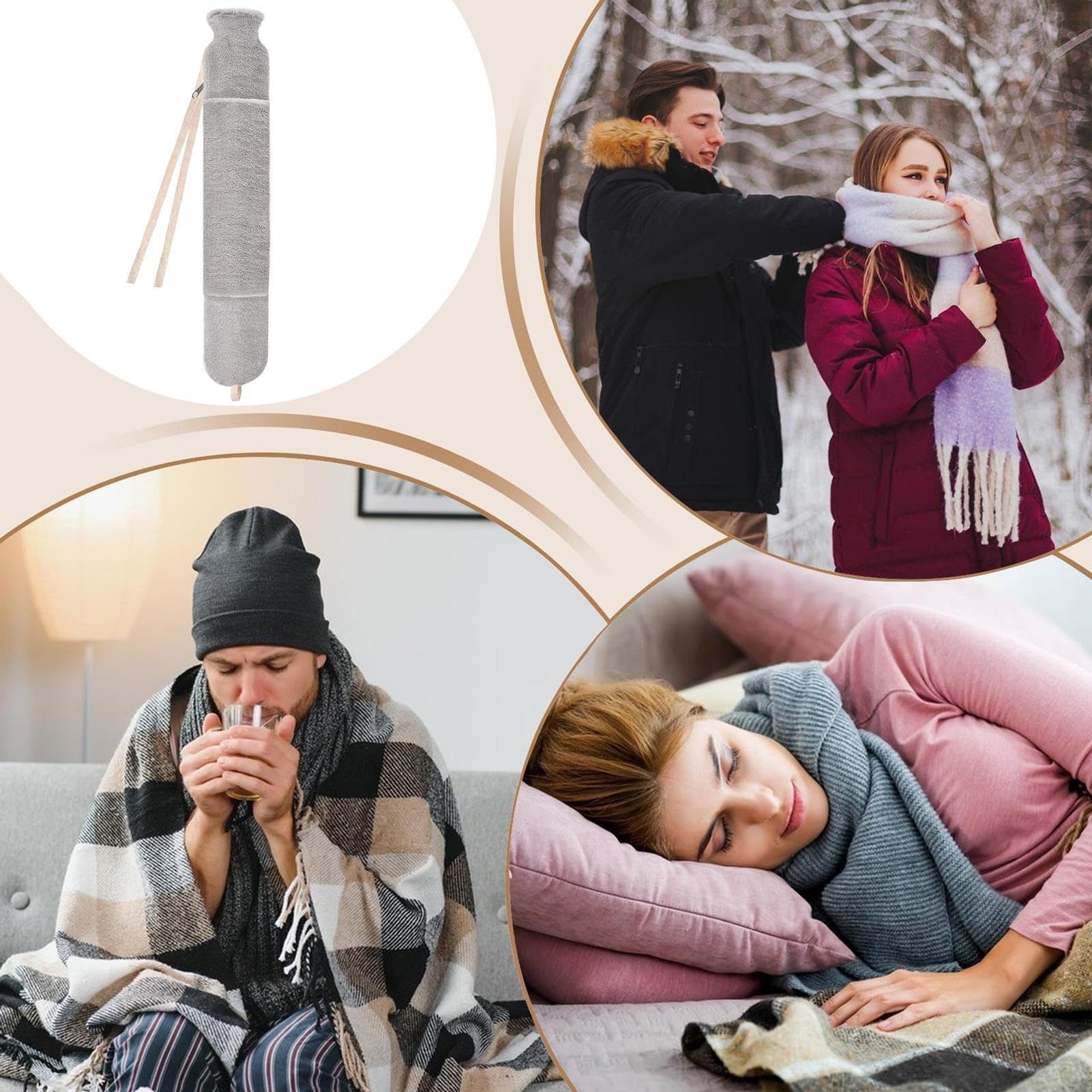 Long Hot Water Bottle,2L Leakproof Large Capacity,Warm Hot Water Bottles Pouch - for Shoulder Waist Foot Hand Leg Body Camping Bed Car Women Men Dad Mom ( Gray) - Image 4