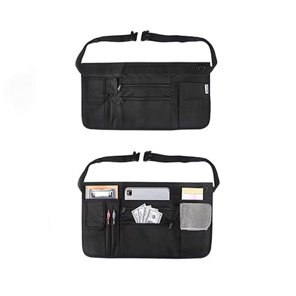 Waitress Apron with 7 Pockets — Black Half Bib with Zippers & Adjustable Belt, Waist Apron for Women/Men, Restaurant Servers, Kitchen Staff（Only one waist bag） - Image 1