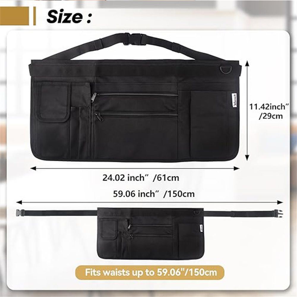 Waitress Apron with 7 Pockets — Black Half Bib with Zippers & Adjustable Belt, Waist Apron for Women/Men, Restaurant Servers, Kitchen Staff（Only one waist bag） - Image 5