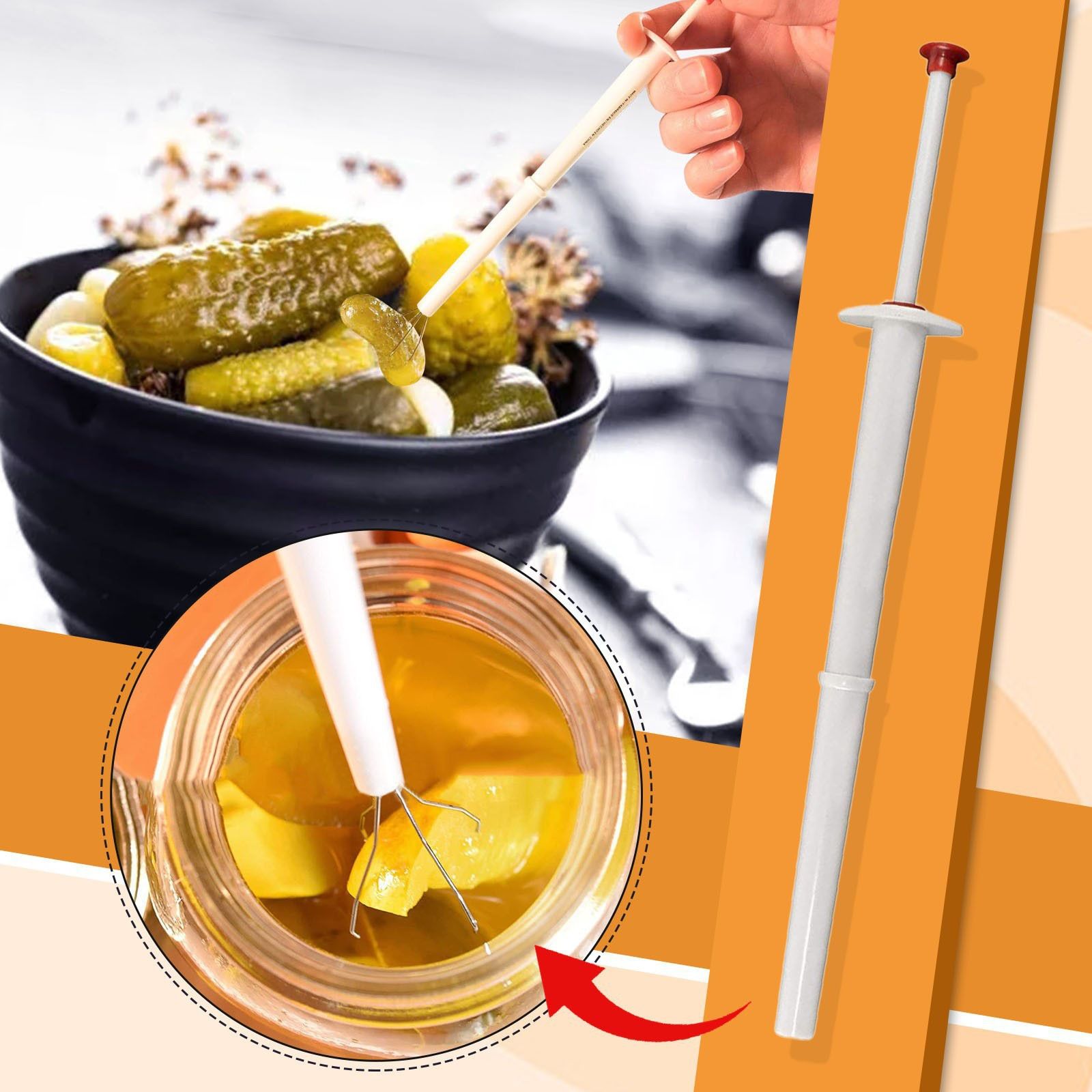 Pickle Picker, Set of 4,Pickle Picker Stainless Steel and Plastic - Olive Pepper Grabber, for Kitchen Food Olive Pepper, White - Image 2