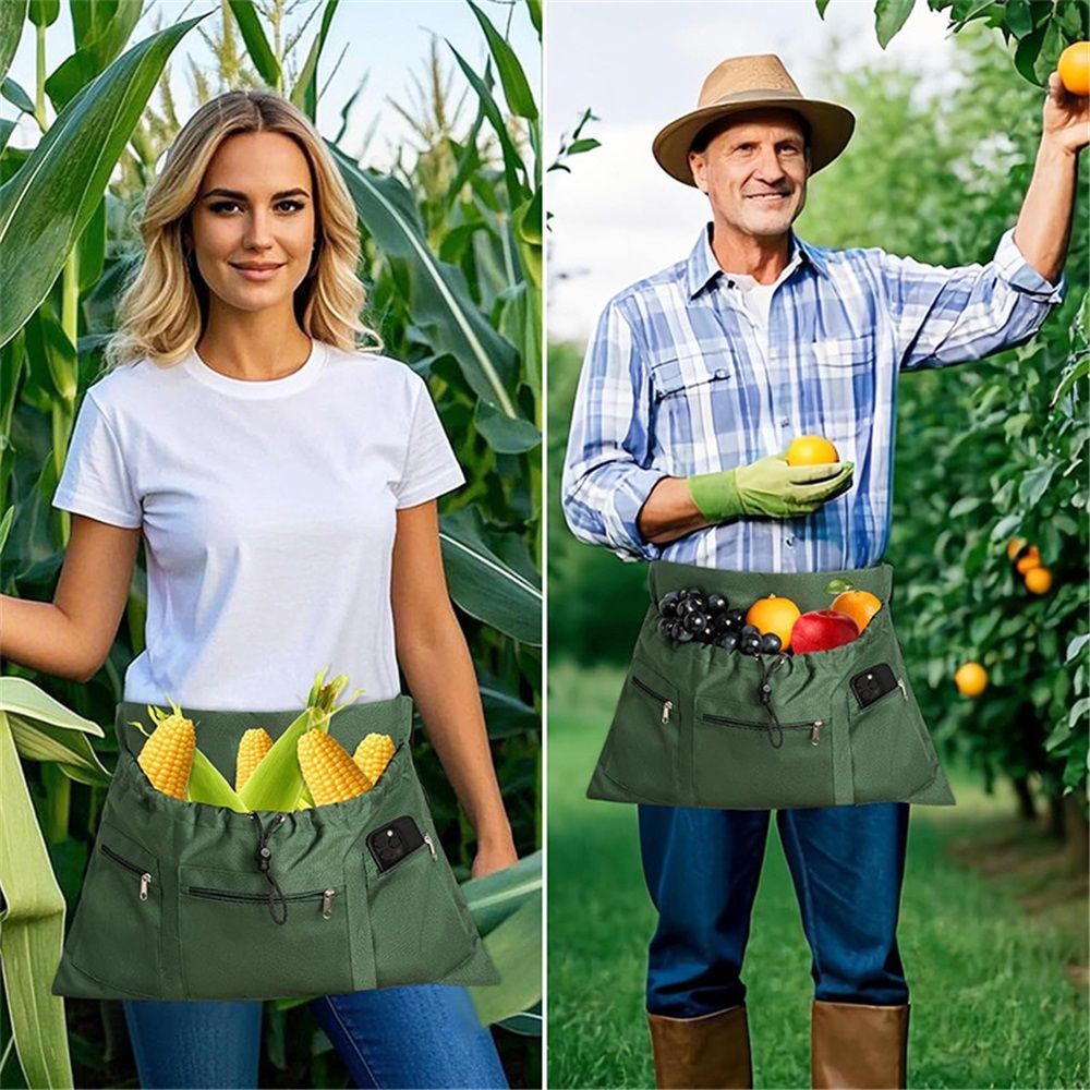 Gardening Apron, Garden Aprons with Pockets & Drawstring Bag, Fruit Storage Harvest Picking Apron Pouch for Women & Men - Image 2
