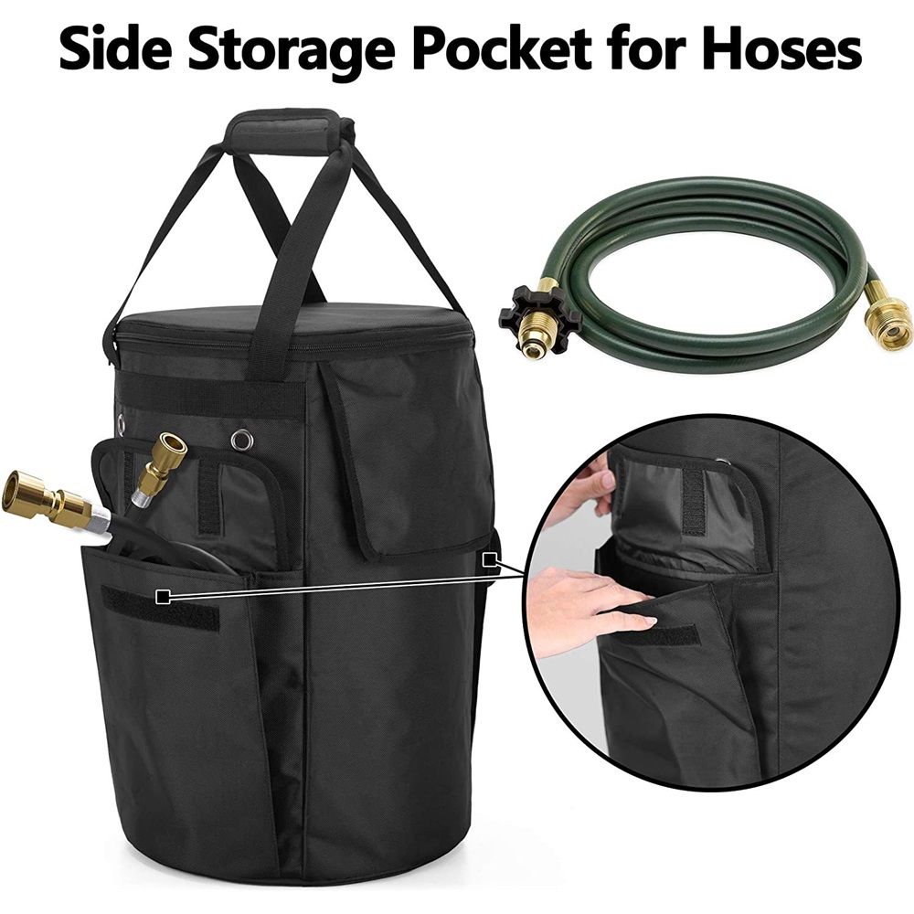 Propane Tank Cover, 20 lb Propane Gas Tank Bag with Side Flip Flap and Stable Tabletop Feature, 2 Storage Pockets, Ventilated with 4 Holes, Water & Wear Resistant, Black, Bag Only - Image 3