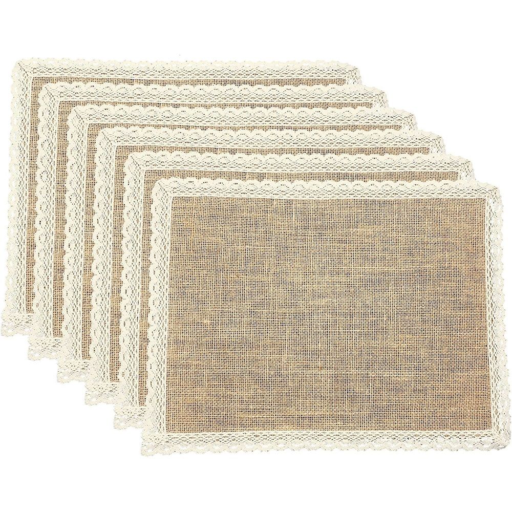 Placemats and Lace Jute Rustic Farmhouse Table Mats Table Decor & One of Life's Little Home Luxuries for Special Occasions, Parties, Weddings, BBQ's, Holidays (Set of 6) - Image 1