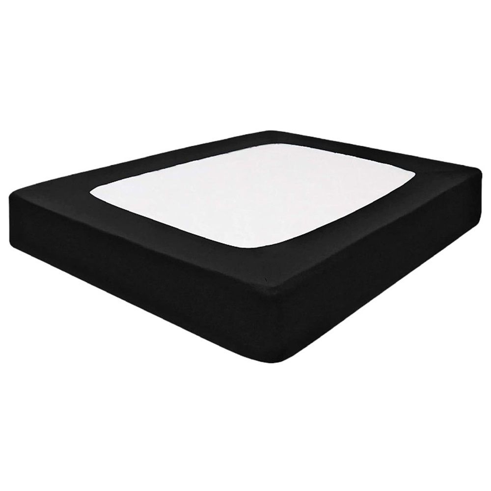 Box Spring Cover Queen Size, Alternates for Bed Skirt, Smooth and Elastic Woven Material Wrap Around 4 Sides of The Box Spring, Wrinkle & Fading Resistant, Washable, Dustproof, Black - Image 1