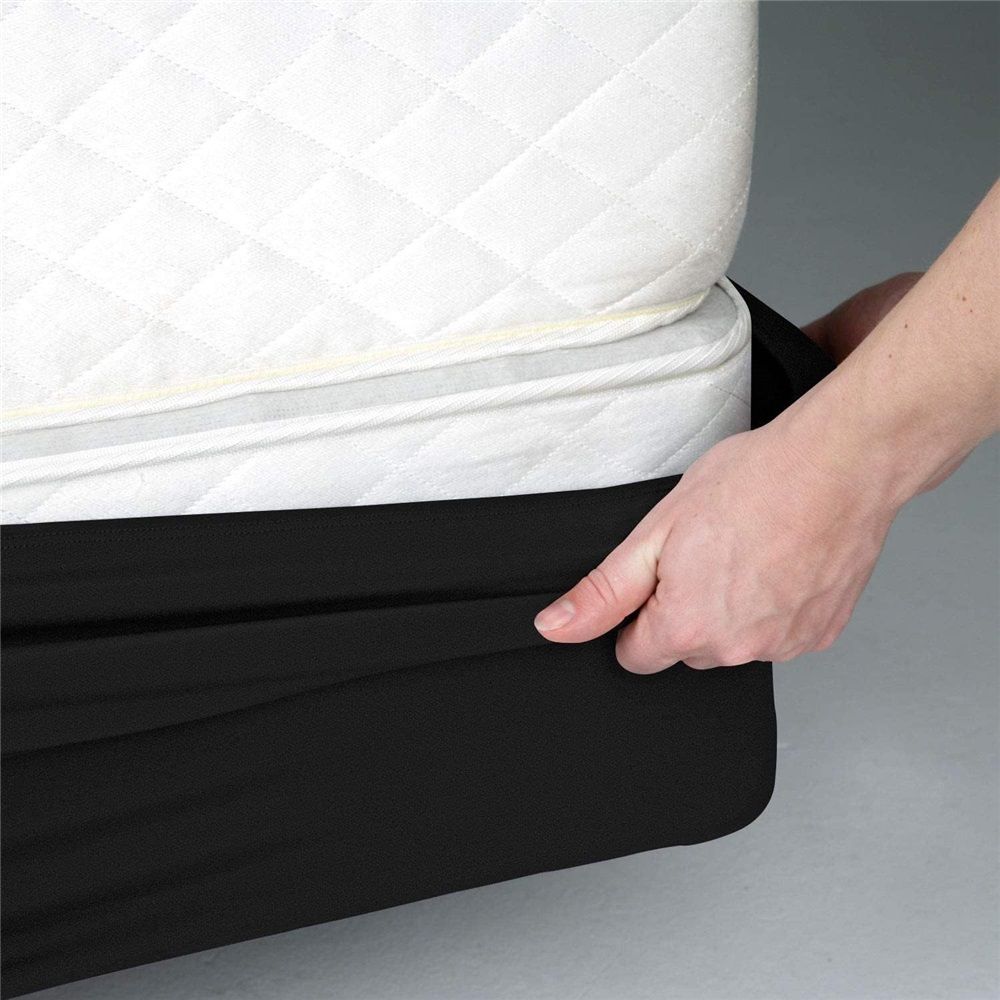 Box Spring Cover Queen Size, Alternates for Bed Skirt, Smooth and Elastic Woven Material Wrap Around 4 Sides of The Box Spring, Wrinkle & Fading Resistant, Washable, Dustproof, Black - Image 2
