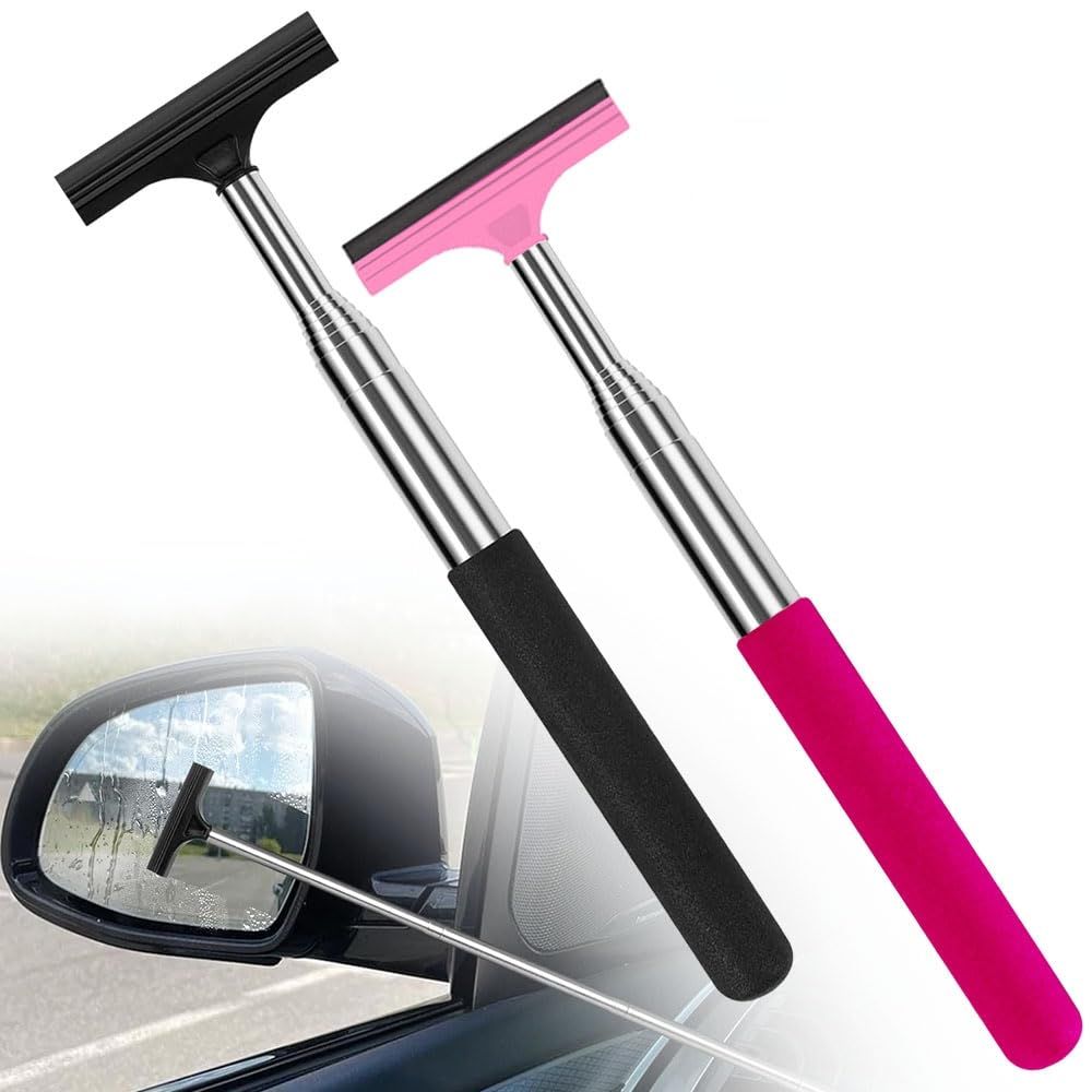 2 pack Car Rearview Mirror Wiper, Retractable Auto Glass Squeegee, Water Cleaner with Telescopic Long Rod, Portable Cleaning Tool for All Vehicles, Universal Automotive Accessories - Image 1