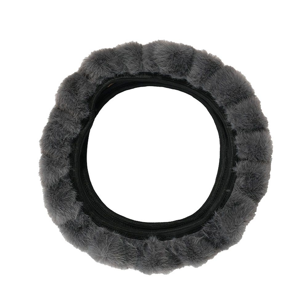 Steering Wheel Cover Premium Luxury Genuine All-Season Non-Slip for Cars Fits, Plush Fur Cute Auto Accessories, Gray（38cm） - Image 1