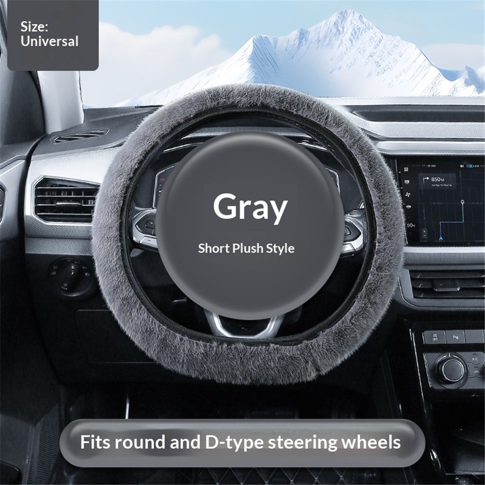 Steering Wheel Cover Premium Luxury Genuine All-Season Non-Slip for Cars Fits, Plush Fur Cute Auto Accessories, Gray（38cm） - Image 2