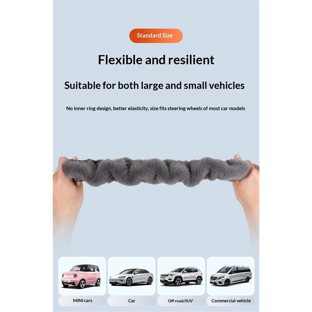 Steering Wheel Cover Premium Luxury Genuine All-Season Non-Slip for Cars Fits, Plush Fur Cute Auto Accessories, Gray（38cm） - Image 3