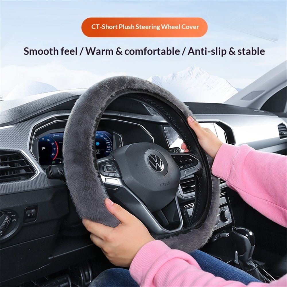 Steering Wheel Cover Premium Luxury Genuine All-Season Non-Slip for Cars Fits, Plush Fur Cute Auto Accessories, Gray（38cm） - Image 5