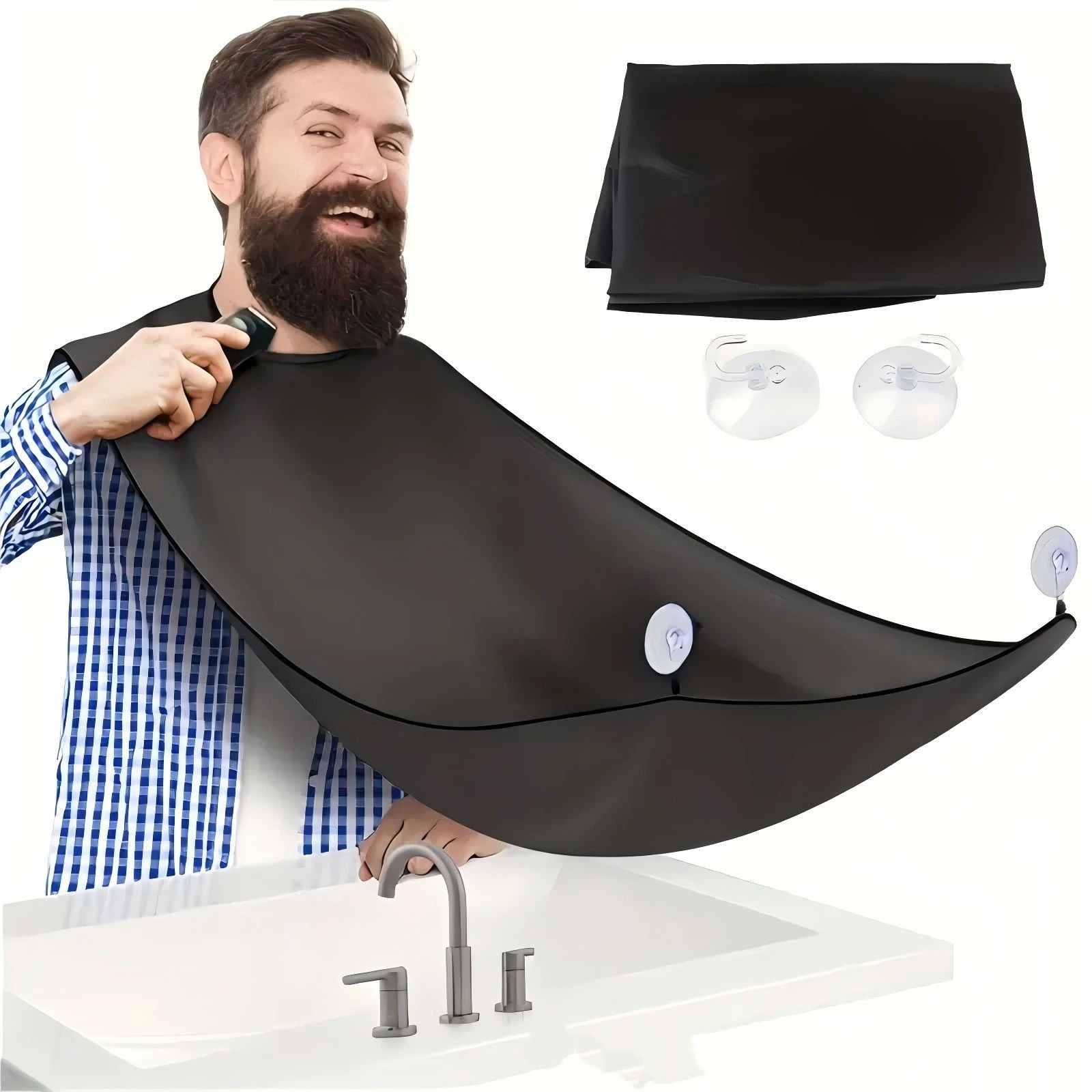 2 pack Beard Bib Apron, Beard Trimming Catcher for Men Shaving Hair Clippings Non-Stick Waterproof Grooming Cloth - Image 1