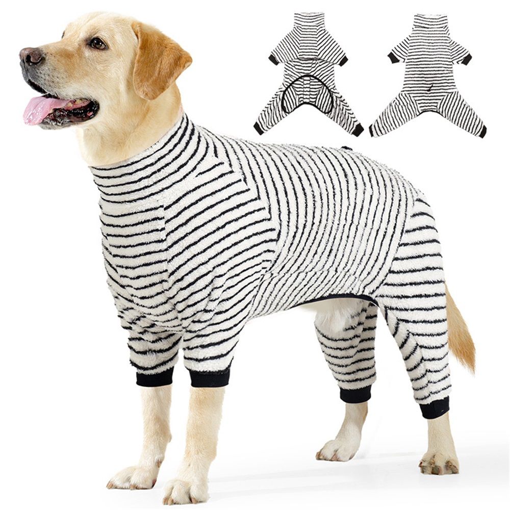 Striped Dog Pajamas Stretchable 4 Legs Doggie Jammies Clothes,Soft Plush Pet Coat Onesie fit Puppy to Medium Large Dogs,Cute Warm Dogs Costumes Outfits for Winter,Black and white color bars ,XL - Image 1