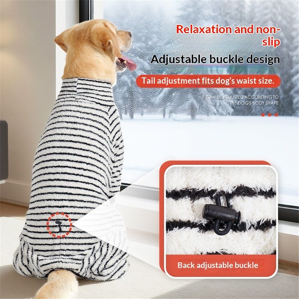 Striped Dog Pajamas Stretchable 4 Legs Doggie Jammies Clothes,Soft Plush Pet Coat Onesie fit Puppy to Medium Large Dogs,Cute Warm Dogs Costumes Outfits for Winter,Black and white color bars ,XL - Image 2