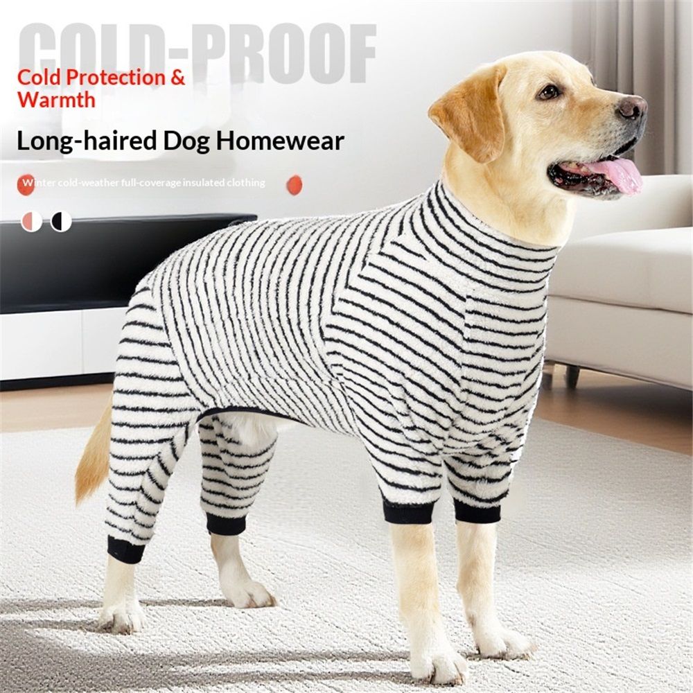 Striped Dog Pajamas Stretchable 4 Legs Doggie Jammies Clothes,Soft Plush Pet Coat Onesie fit Puppy to Medium Large Dogs,Cute Warm Dogs Costumes Outfits for Winter,Black and white color bars ,XL - Image 3