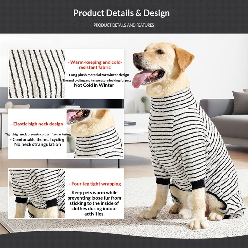 Striped Dog Pajamas Stretchable 4 Legs Doggie Jammies Clothes,Soft Plush Pet Coat Onesie fit Puppy to Medium Large Dogs,Cute Warm Dogs Costumes Outfits for Winter,Black and white color bars ,XL - Image 4