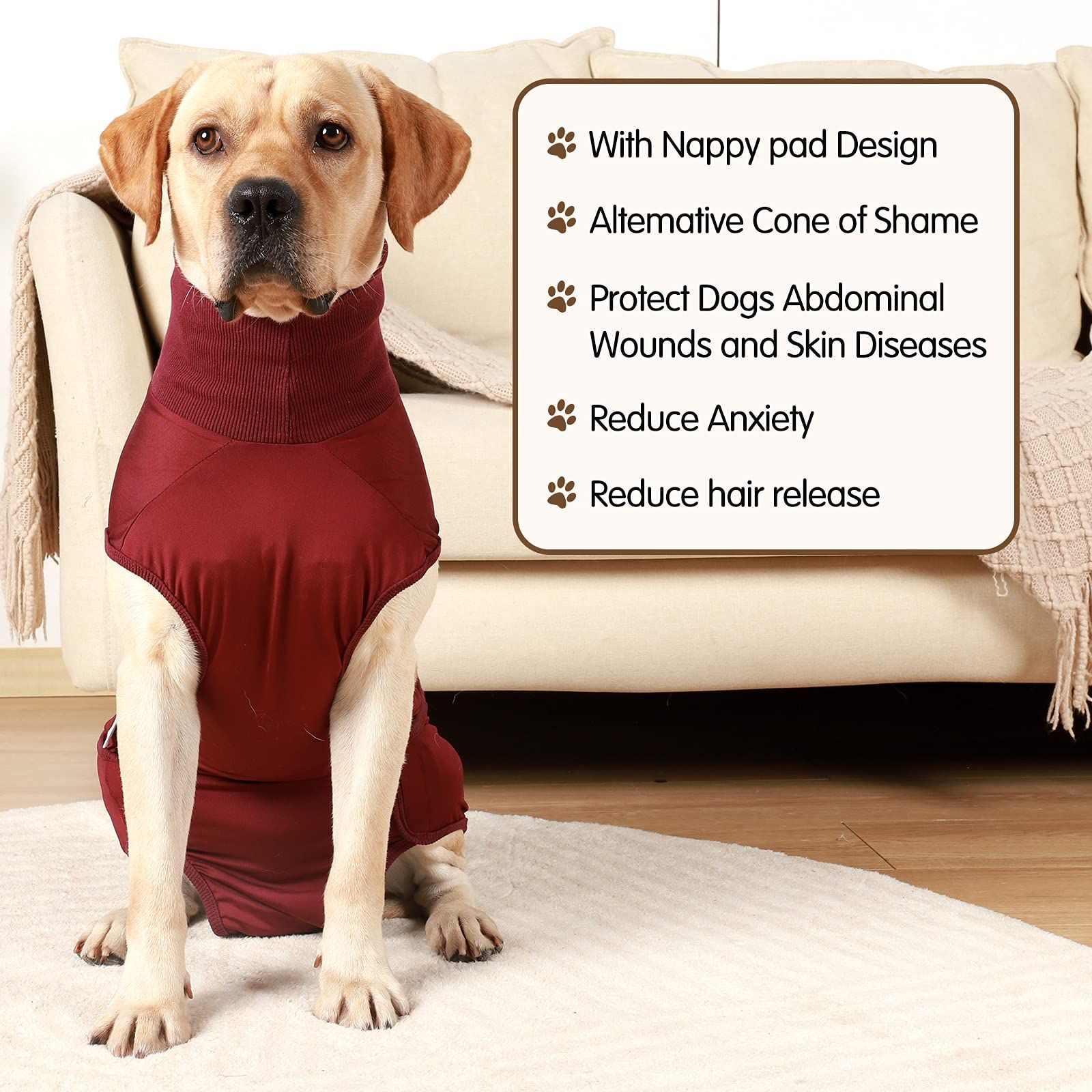 Full Body Dog Diaper with a Puppy Nappies Physiological Dog Surgery Recovery Suit for Male Female Dogs（L） - Image 3