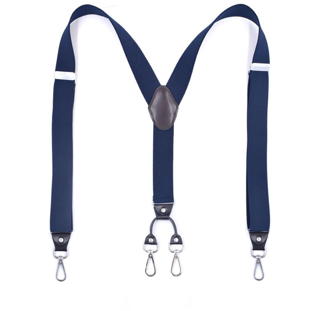Men's Y-Back Wide 4-Clips Adjustable Suspenders,Male Vintage Casual Wedding Party Trousers Strap Husband's Gift(Dark Blue) - Image 1