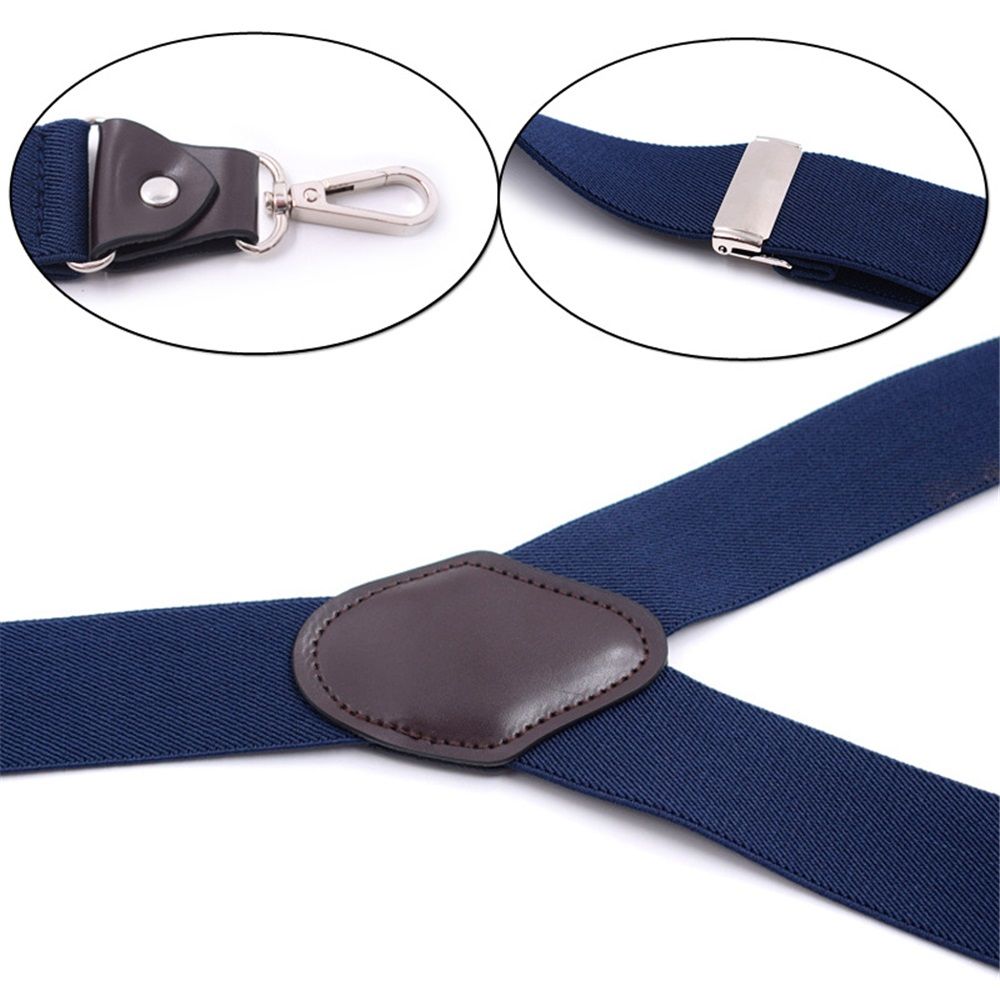 Men's Y-Back Wide 4-Clips Adjustable Suspenders,Male Vintage Casual Wedding Party Trousers Strap Husband's Gift(Dark Blue) - Image 2