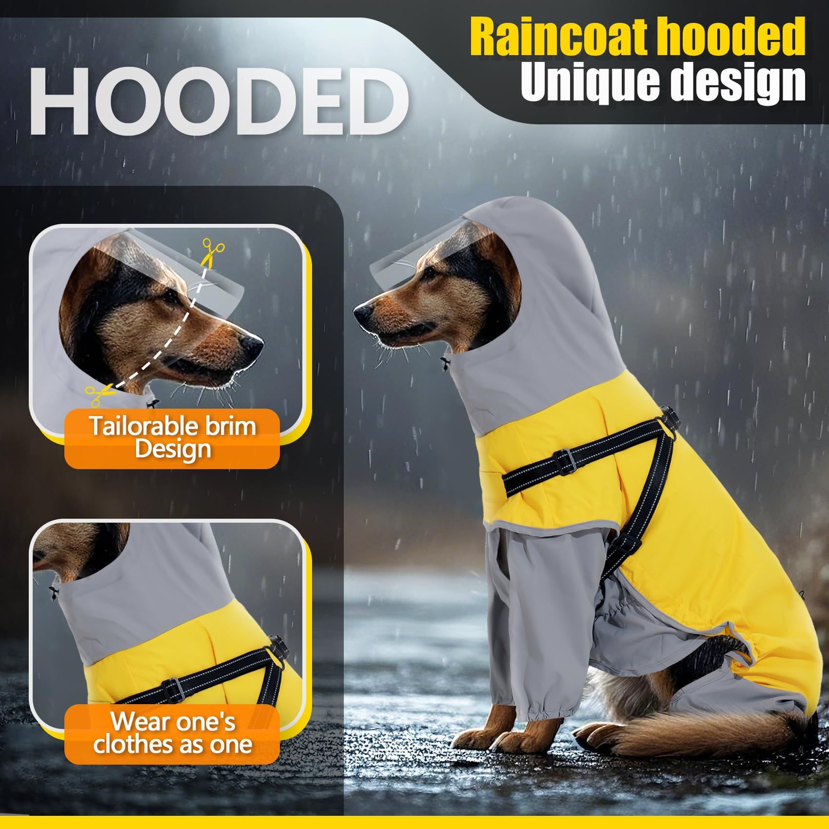 Dog Raincoat: Dog Rain Jacket with Reflective Harness & Hood | Waterproof Dogs Rain Coat Poncho for Large Medium Small Dogs Puppies (Yellow - M) - Image 3