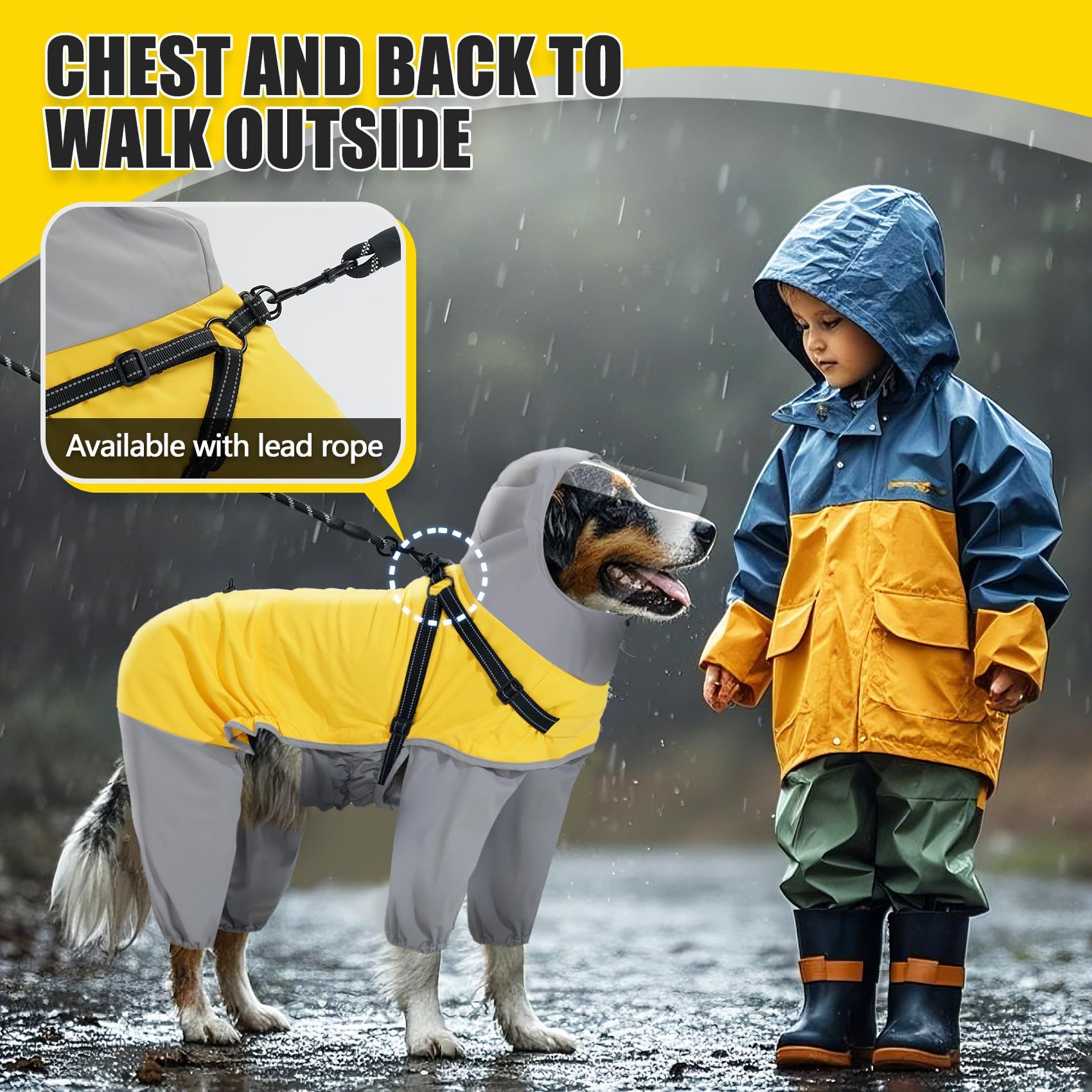 Dog Raincoat: Dog Rain Jacket with Reflective Harness & Hood | Waterproof Dogs Rain Coat Poncho for Large Medium Small Dogs Puppies (Yellow - M) - Image 4