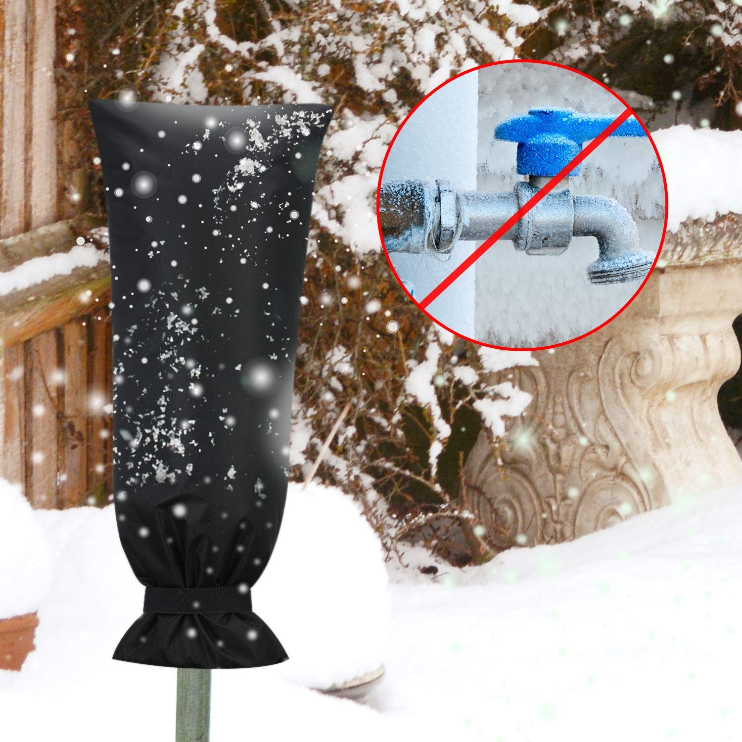 Outdoor Faucet Cover for Winter Freeze Protection 13*25inch Outdoor Long Faucet Cover Socks for Winter Waterproof Insulated Spigot(Black,2) - Image 2