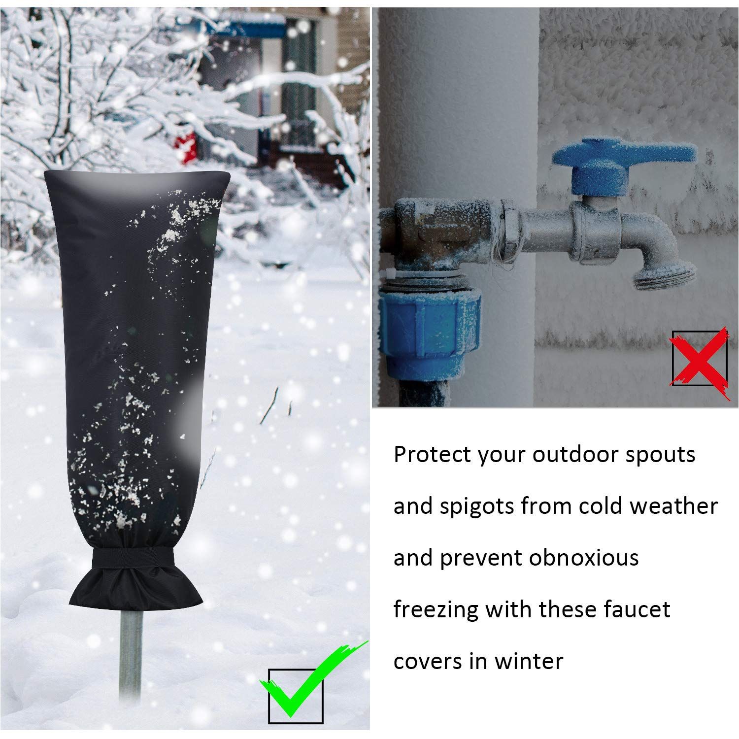 Outdoor Faucet Cover for Winter Freeze Protection 13*25inch Outdoor Long Faucet Cover Socks for Winter Waterproof Insulated Spigot(Black,2) - Image 3