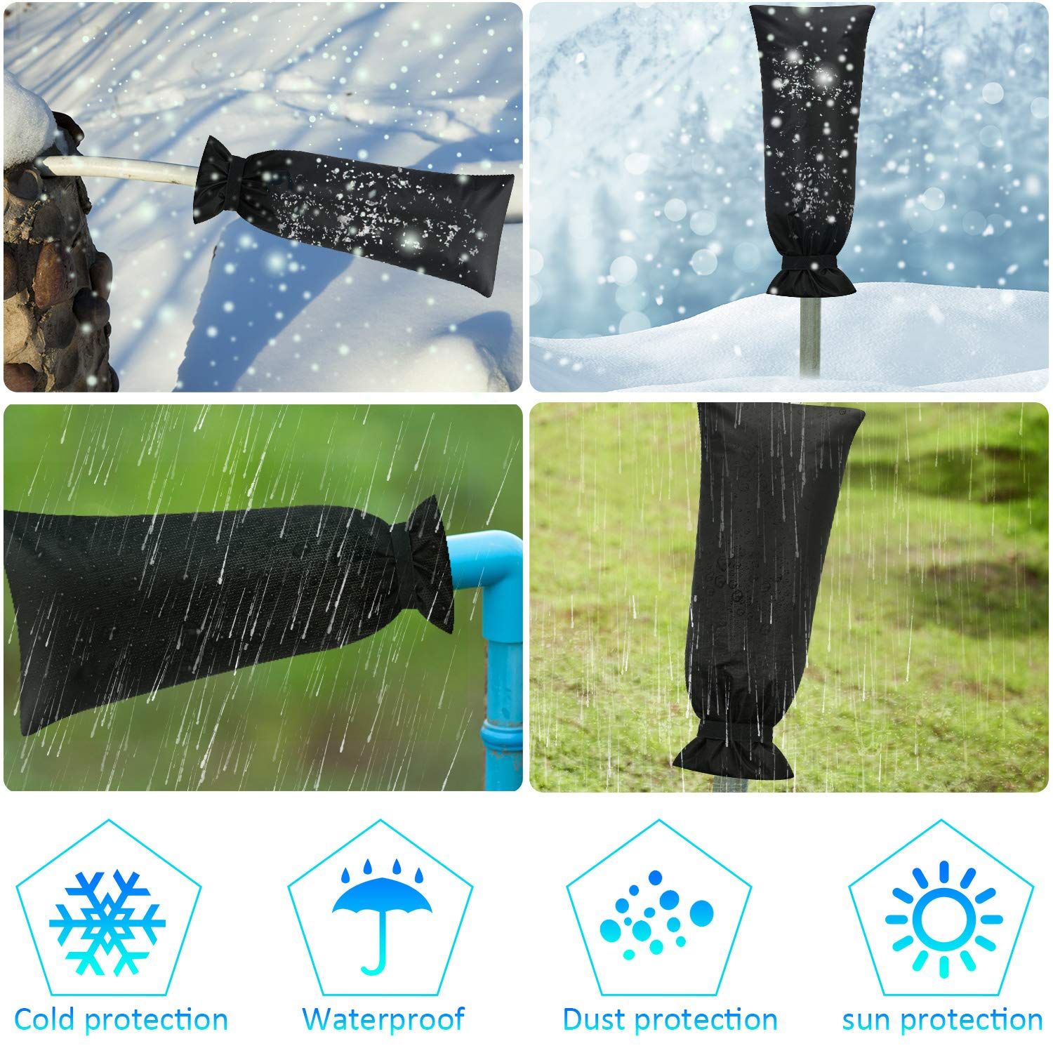 Outdoor Faucet Cover for Winter Freeze Protection 13*25inch Outdoor Long Faucet Cover Socks for Winter Waterproof Insulated Spigot(Black,2) - Image 4