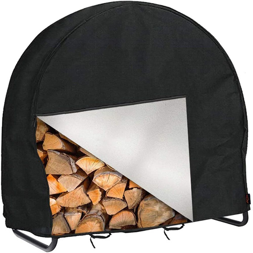 Firewood Log Rack Cover, Outdoor Waterproof Log Hoop Cover, Windproof Dry Wood Pile Holder Storage Tarp Heavy Duty UV Resistant Sun Snow Rain Durable Backing Protector fit 4 Seasons Black - Image 2