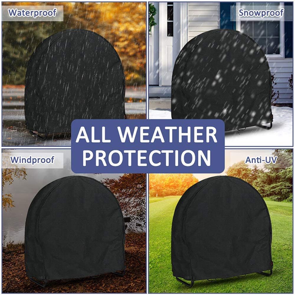 Firewood Log Rack Cover, Outdoor Waterproof Log Hoop Cover, Windproof Dry Wood Pile Holder Storage Tarp Heavy Duty UV Resistant Sun Snow Rain Durable Backing Protector fit 4 Seasons Black - Image 5