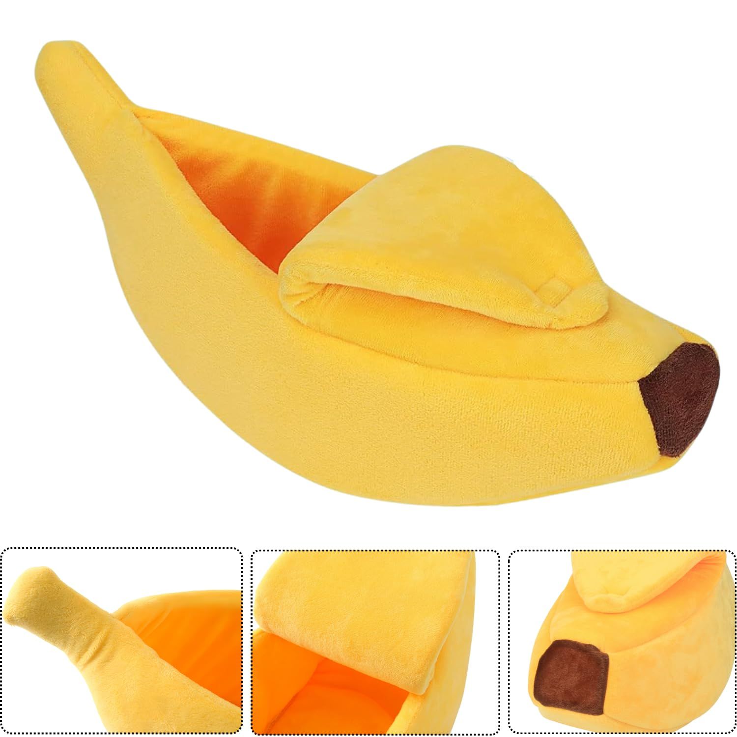 Small Animal Bed Warm Cozy Banana Cave Hideout Sleep Nest House Habitat for Hedgehog Hamster Rat Chinchilla Guinea Pig Ferret Chinchilla Cage Accessories Pet Supplies (S, Yellow) - Image 5