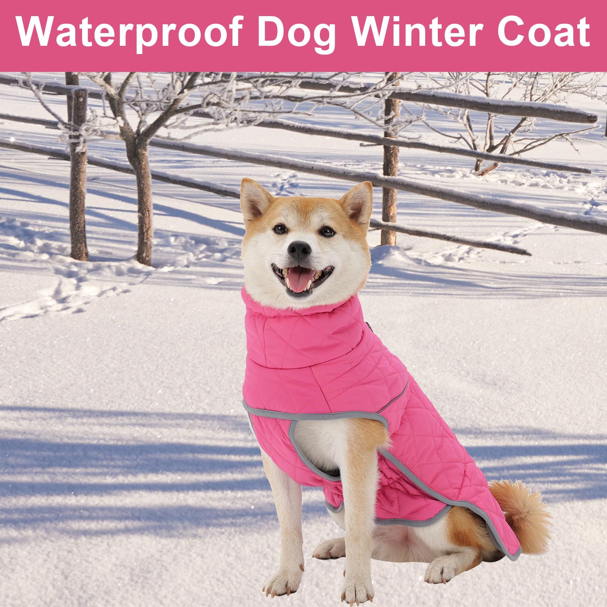 Winter Coat - Waterproof & Windproof Dog Puffer Jacket for Small to Large Dogs - Cold Weather Coat with Built-in Reflective Turtleneck & Adjustable Harness rose pink S - Image 2