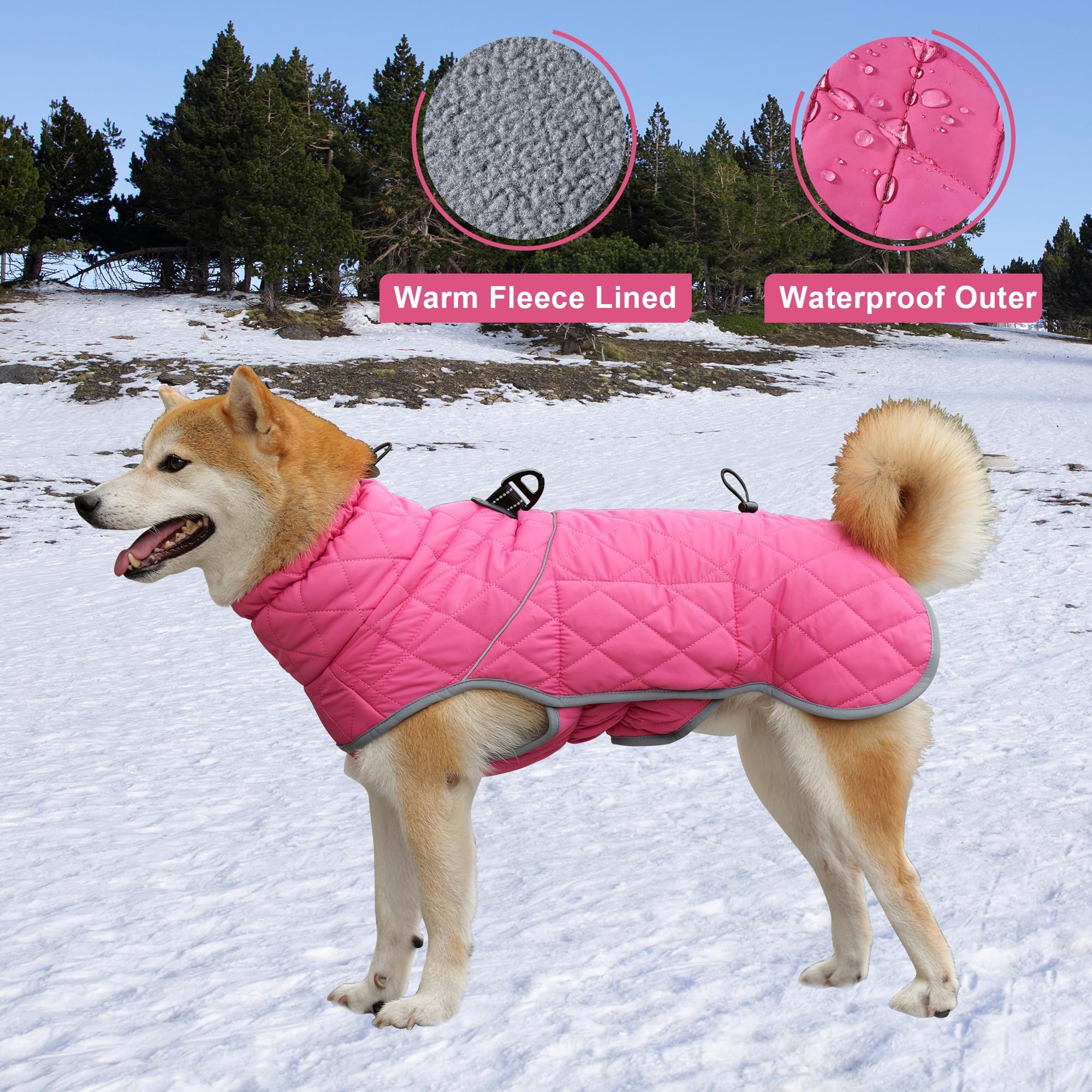 Winter Coat - Waterproof & Windproof Dog Puffer Jacket for Small to Large Dogs - Cold Weather Coat with Built-in Reflective Turtleneck & Adjustable Harness rose pink S - Image 3
