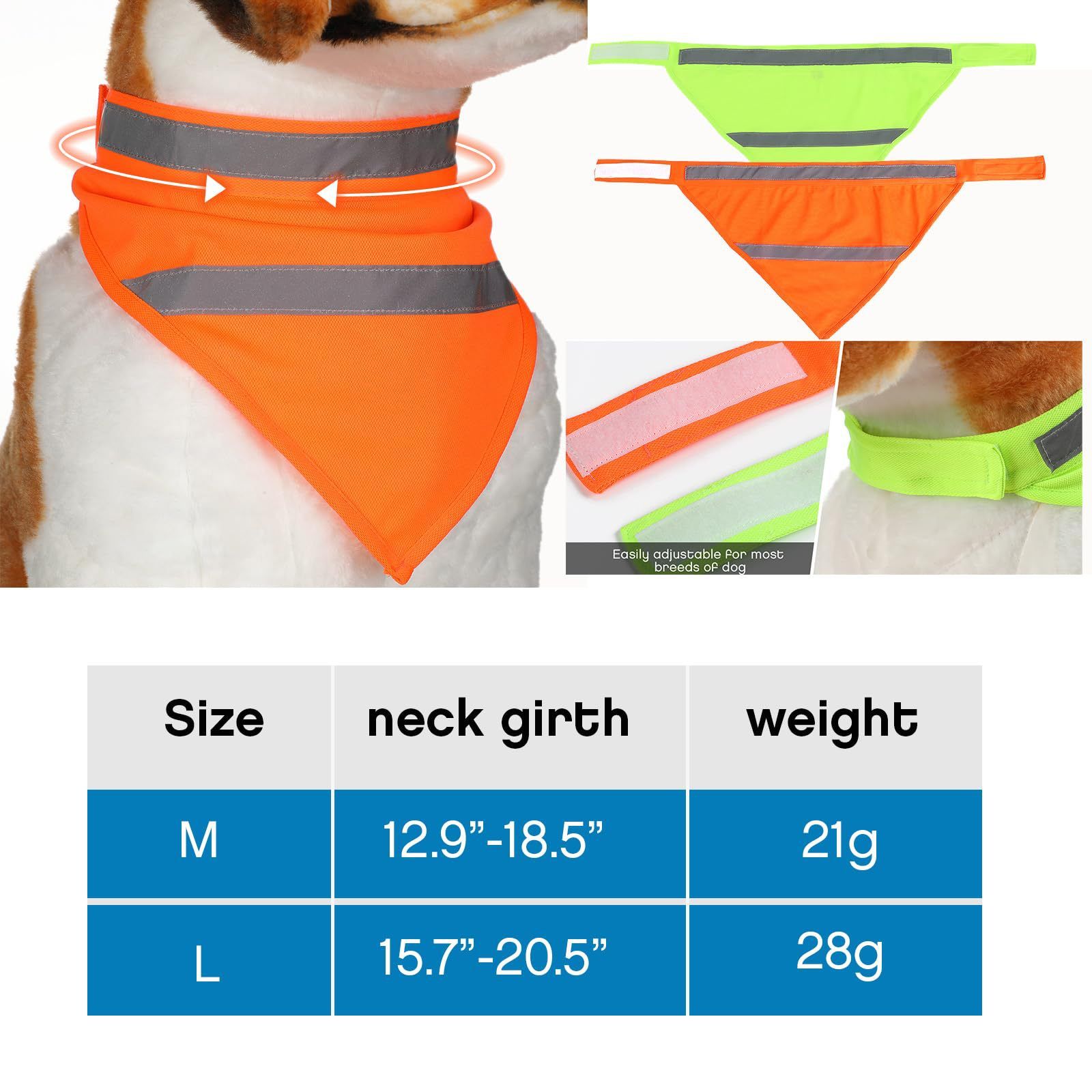 Set of 2 Dog Reflective Scarf Safety Pet Hunting Bandana, scarf reflective cat and dog drool towelGreen,M - Image 5