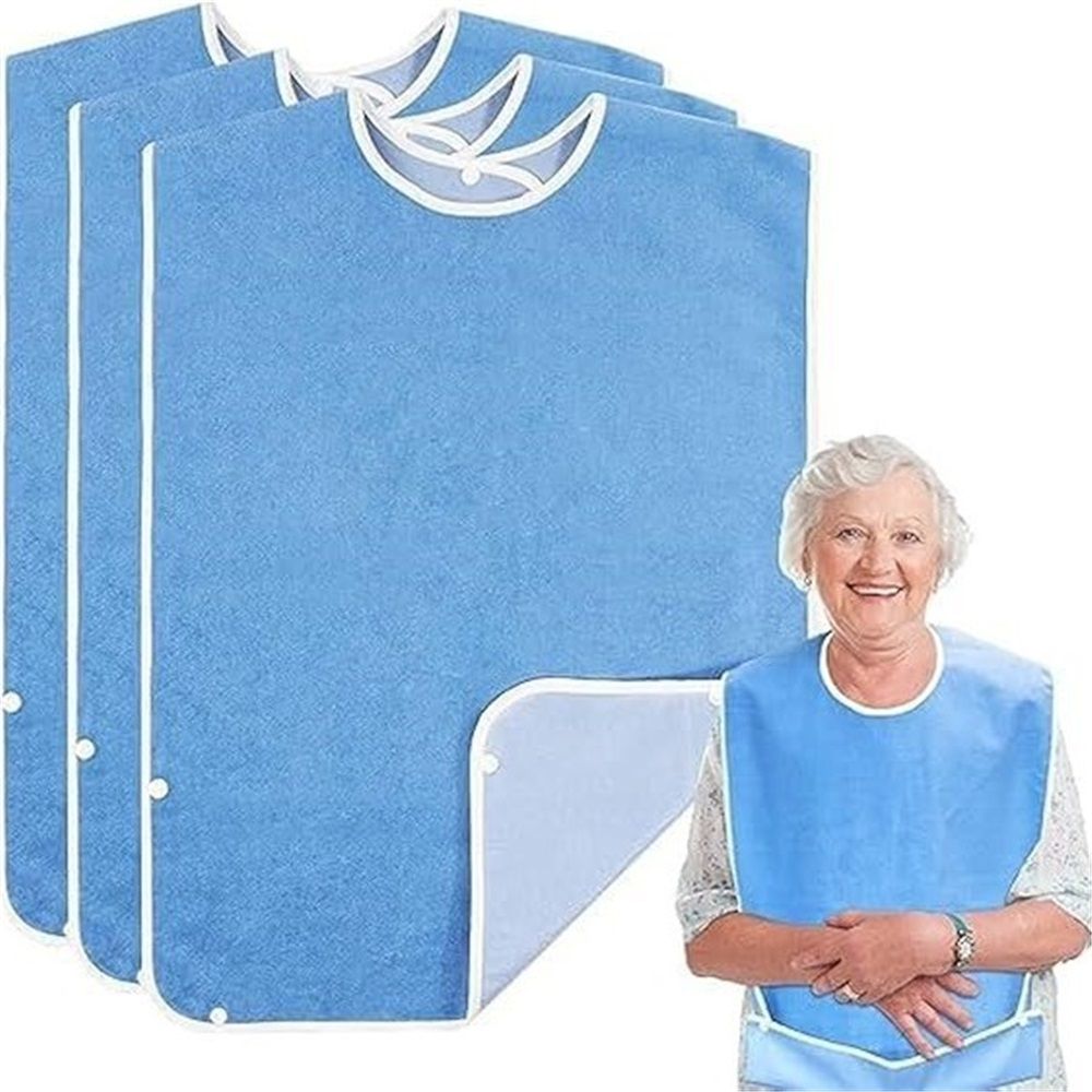 4 Pack Adult For Elderly Women Men  Cloth Bib For Eating Adjustable bib Clothing Protectors Blue - Image 1