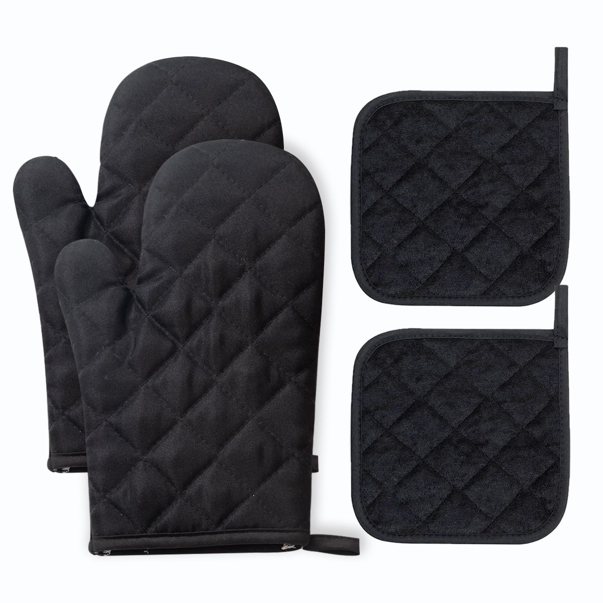 Oven Mitts and Pot Holders 4 pcs Set,High Heat Resistant 500 Degree Extra Thicken Long Kitchen Cotton Oven Glove for Cooking (,Black) - Image 1