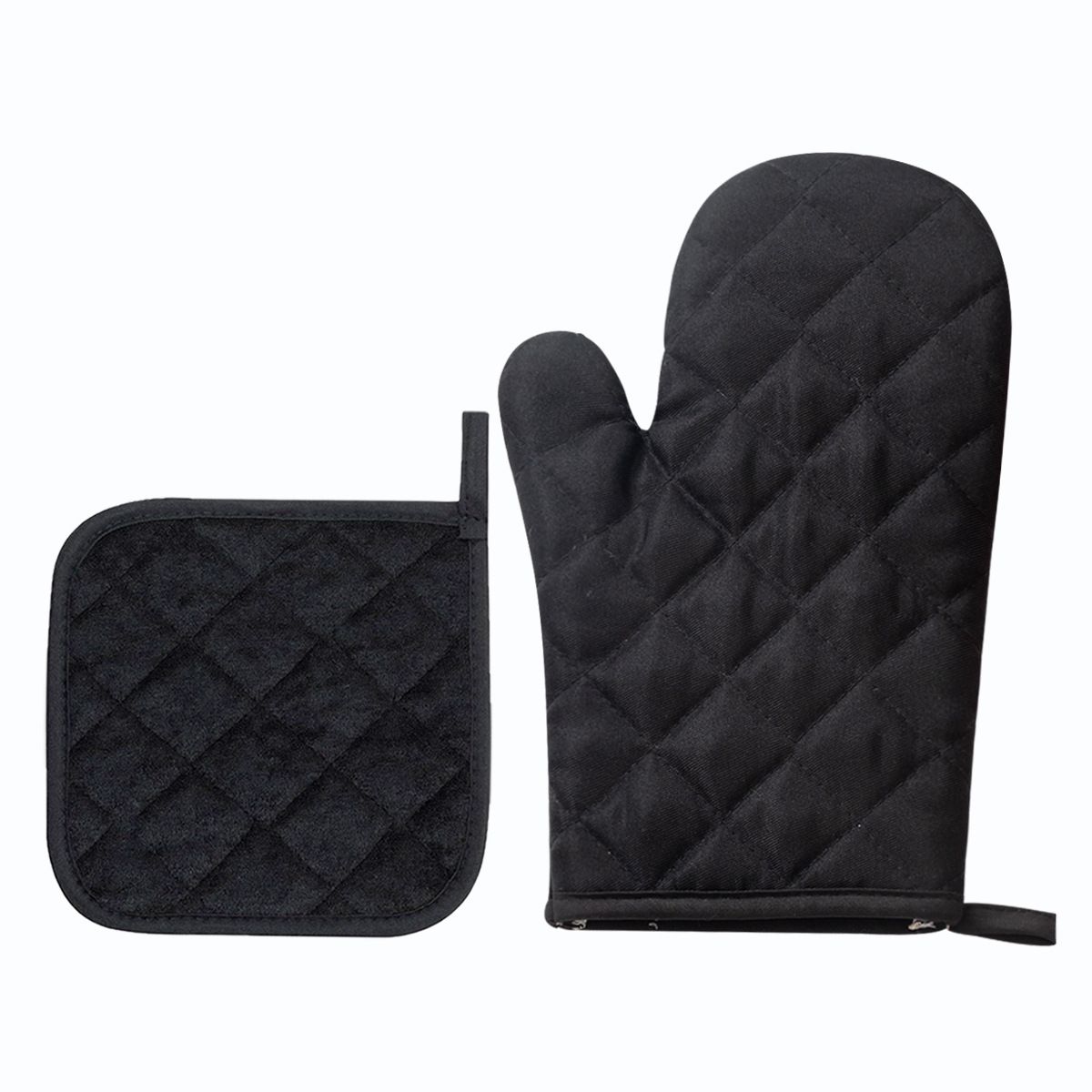 Oven Mitts and Pot Holders 4 pcs Set,High Heat Resistant 500 Degree Extra Thicken Long Kitchen Cotton Oven Glove for Cooking (,Black) - Image 2