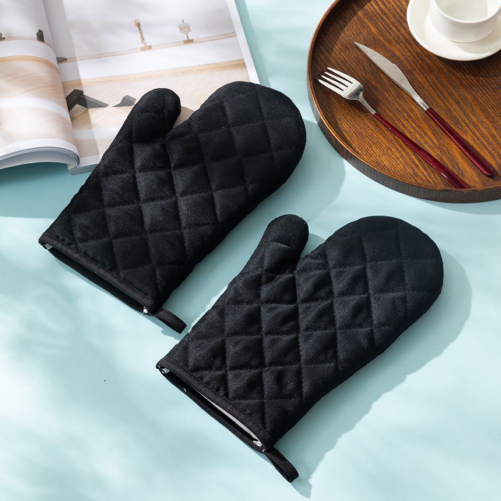 Oven Mitts and Pot Holders 4 pcs Set,High Heat Resistant 500 Degree Extra Thicken Long Kitchen Cotton Oven Glove for Cooking (,Black) - Image 3