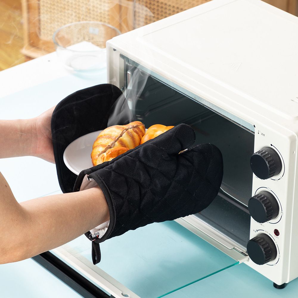 Oven Mitts and Pot Holders 4 pcs Set,High Heat Resistant 500 Degree Extra Thicken Long Kitchen Cotton Oven Glove for Cooking (,Black) - Image 4